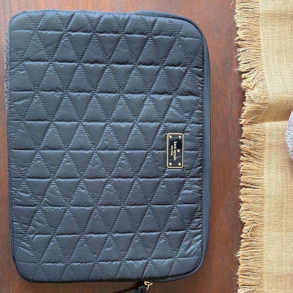 kate spade Black Quilted Triangle Laptop Sleeve with Gold Plate